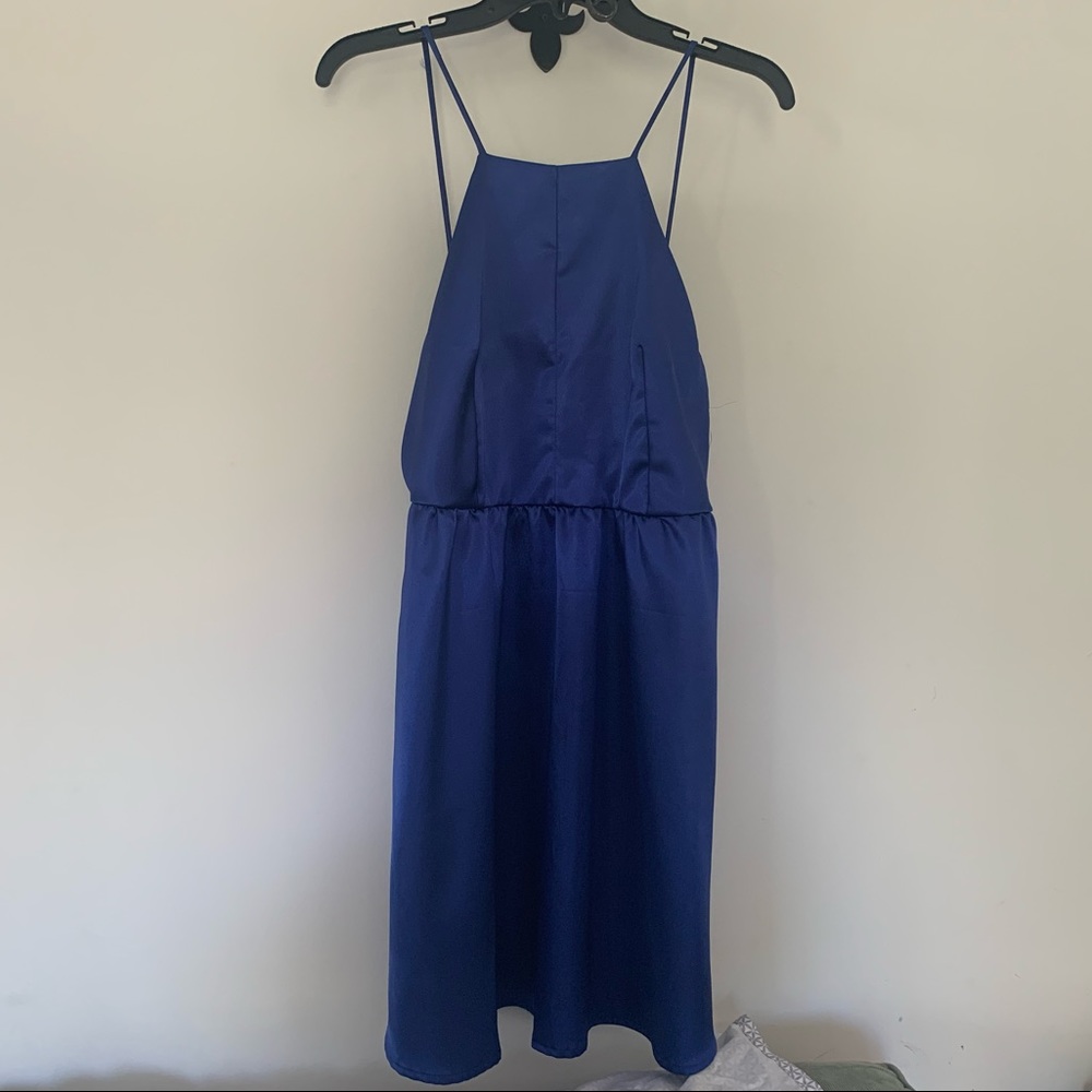 Blue square neck dress
